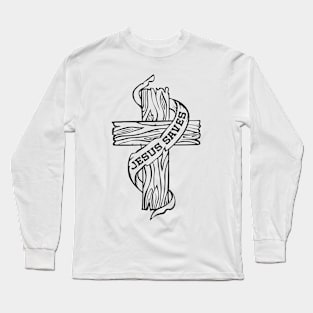 Wooden cross and the inscription "Jesus saves" Long Sleeve T-Shirt